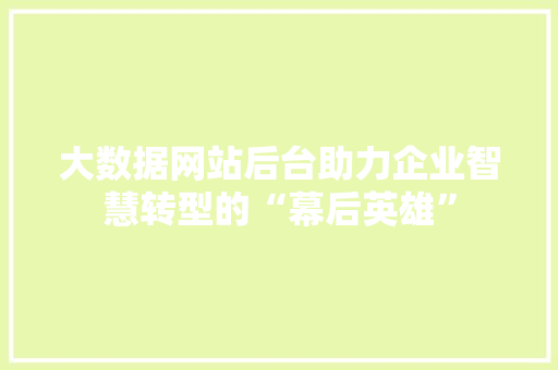 大数据网站后台助力企业智慧转型的“幕后英雄”