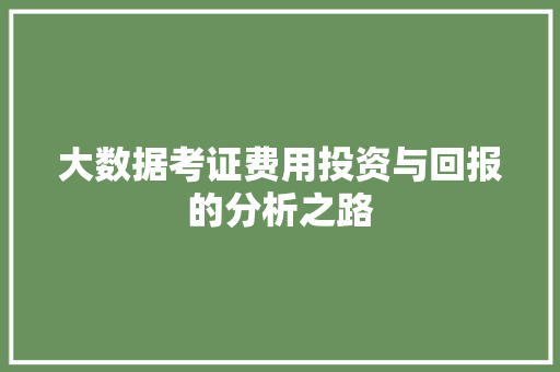大数据考证费用投资与回报的分析之路