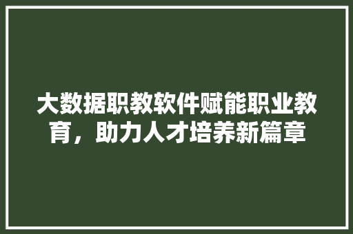 大数据职教软件赋能职业教育，助力人才培养新篇章