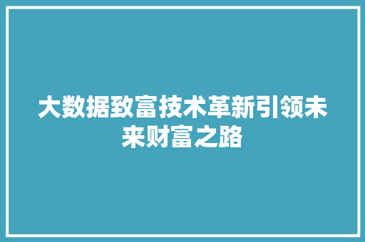 大数据致富技术革新引领未来财富之路