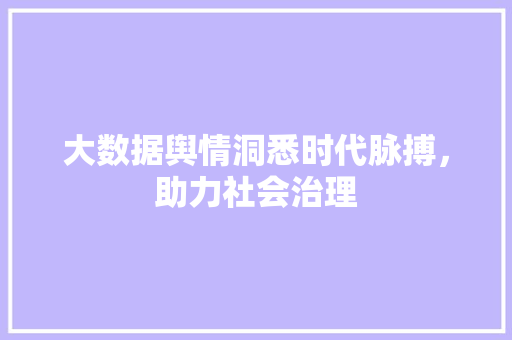 大数据舆情洞悉时代脉搏,助力社会治理 大数据舆情洞悉时代脉搏,助力社会治理