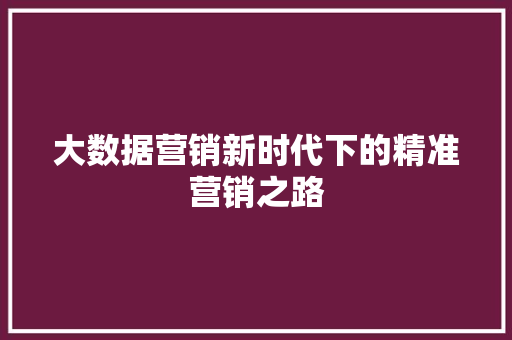 大数据营销新时代下的精准营销之路