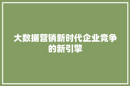 大数据营销新时代企业竞争的新引擎