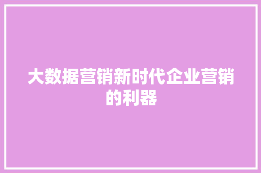 大数据营销新时代企业营销的利器
