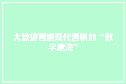 大数据营销现代营销的“数字魔法”