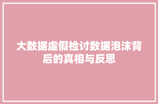 大数据虚假检讨数据泡沫背后的真相与反思