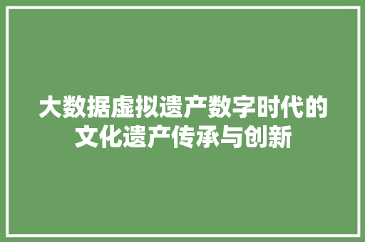 大数据虚拟遗产数字时代的文化遗产传承与创新