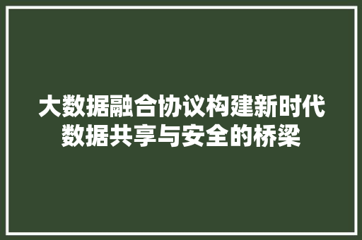 大数据融合协议构建新时代数据共享与安全的桥梁
