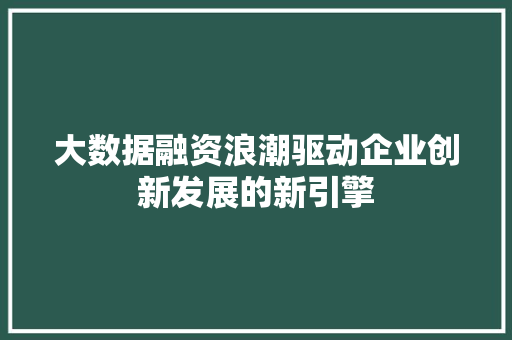 大数据融资浪潮驱动企业创新发展的新引擎