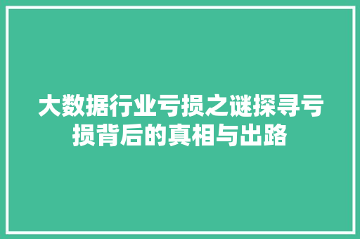 大数据行业亏损之谜探寻亏损背后的真相与出路