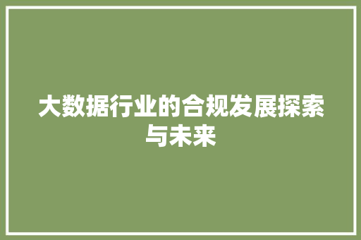 大数据行业的合规发展探索与未来 大数据行业的合规发展探索与未来