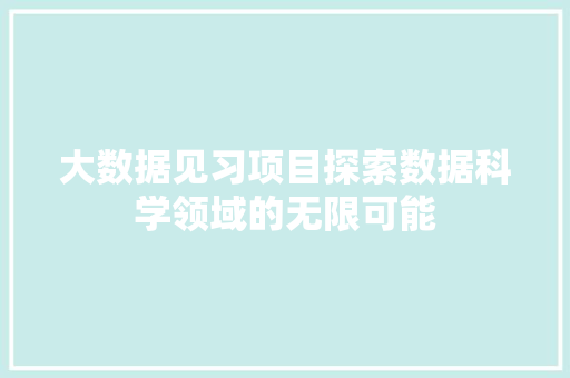 大数据见习项目探索数据科学领域的无限可能