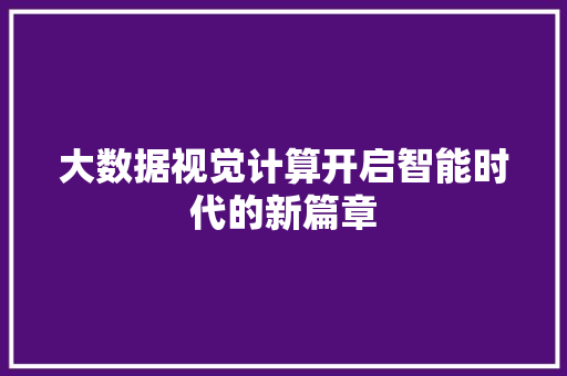 大数据视觉计算开启智能时代的新篇章