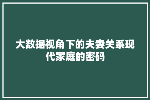 大数据视角下的夫妻关系现代家庭的密码