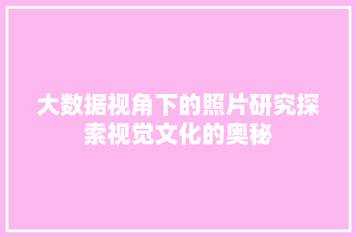 大数据视角下的照片研究探索视觉文化的奥秘