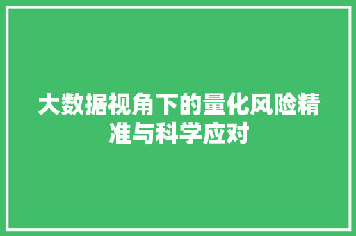 大数据视角下的量化风险精准与科学应对