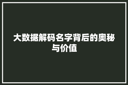 大数据解码名字背后的奥秘与价值