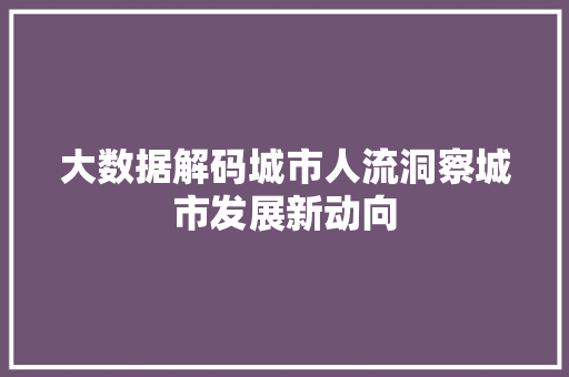 大数据解码城市人流洞察城市发展新动向