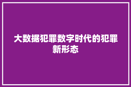 大数据犯罪数字时代的犯罪新形态 大数据犯罪数字时代的犯罪新形态