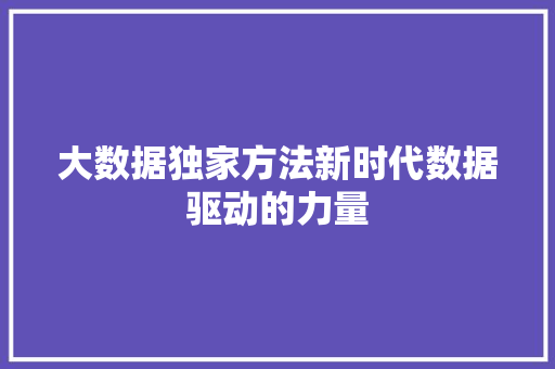 大数据独家方法新时代数据驱动的力量 大数据独家方法新时代数据驱动的力量