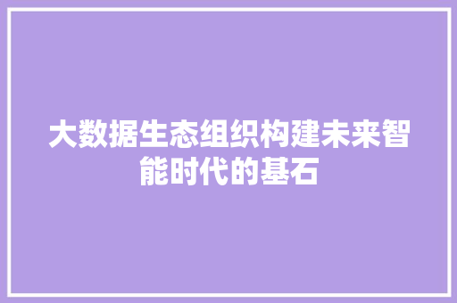 大数据生态组织构建未来智能时代的基石 电脑故障维修