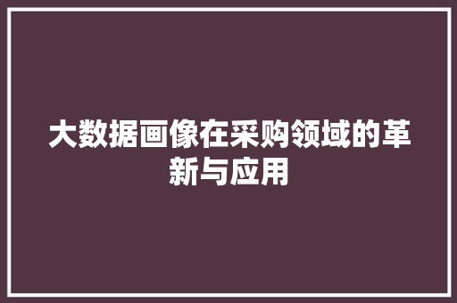 大数据画像在采购领域的革新与应用