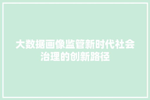 大数据画像监管新时代社会治理的创新路径 大数据画像监管新时代社会治理的创新路径