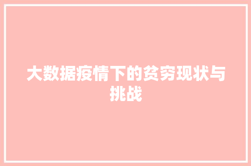 大数据疫情下的贫穷现状与挑战