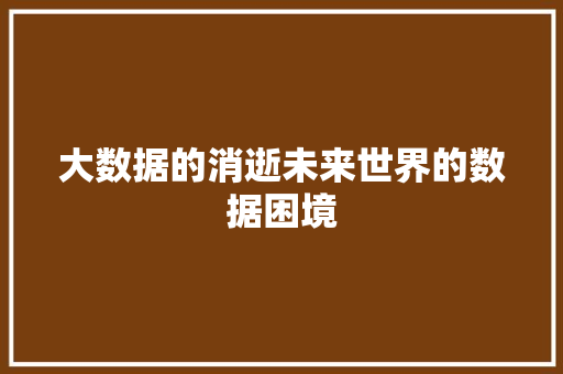 大数据的消逝未来世界的数据困境
