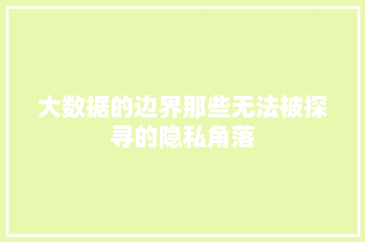 大数据的边界那些无法被探寻的隐私角落