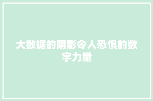大数据的阴影令人恐惧的数字力量
