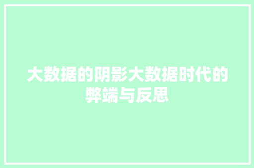 大数据的阴影大数据时代的弊端与反思