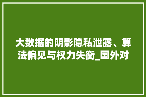 大数据的阴影隐私泄露、算法偏见与权力失衡_国外对大数据的反思与抵制
