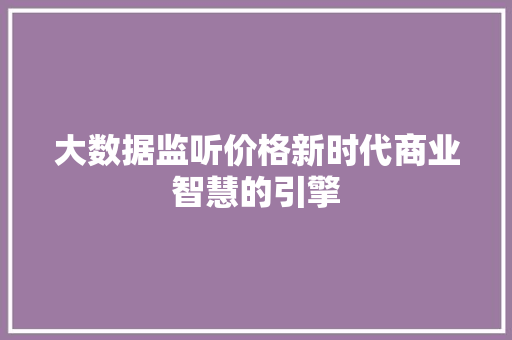 大数据监听价格新时代商业智慧的引擎