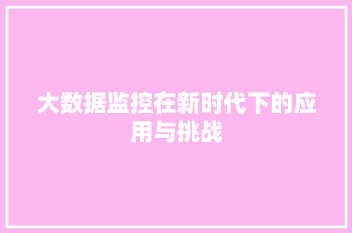 大数据监控在新时代下的应用与挑战