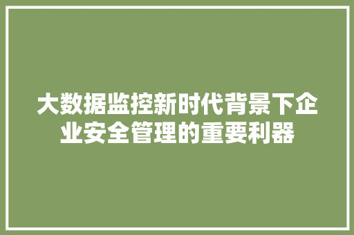 大数据监控新时代背景下企业安全管理的重要利器 大数据监控新时代背景下企业安全管理的重要利器
