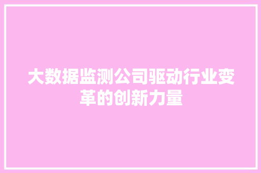 大数据监测公司驱动行业变革的创新力量 网络技术