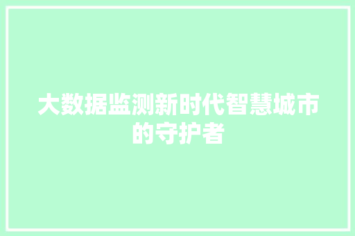大数据监测新时代智慧城市的守护者