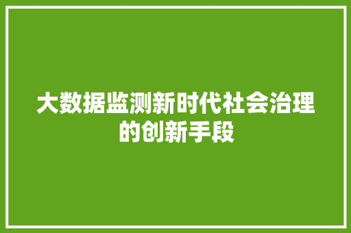 大数据监测新时代社会治理的创新手段
