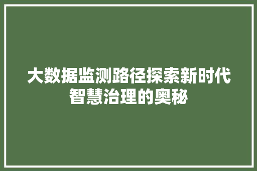 大数据监测路径探索新时代智慧治理的奥秘 大数据监测路径探索新时代智慧治理的奥秘