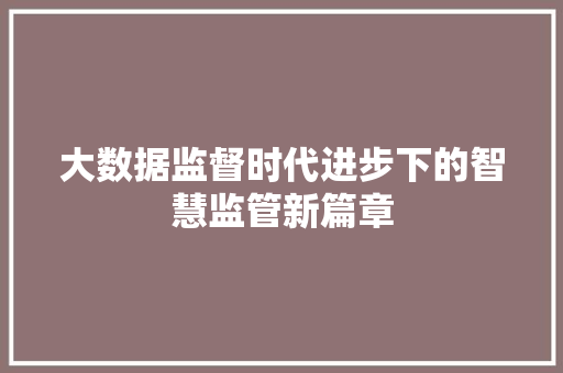 大数据监督时代进步下的智慧监管新篇章 大数据监督时代进步下的智慧监管新篇章
