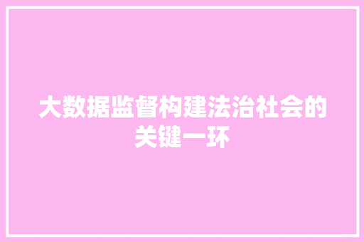 大数据监督构建法治社会的关键一环 编程语言 大数据监督构建法治社会的关键一环 编程语言