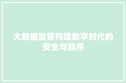 大数据监管构建数字时代的安全与秩序