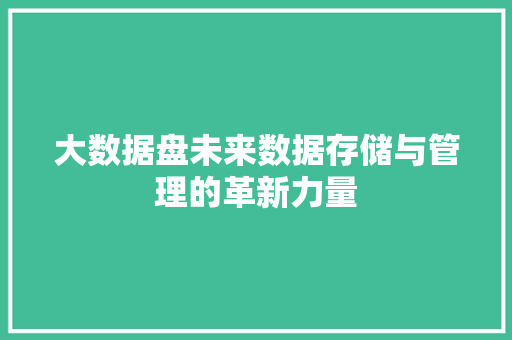 大数据盘未来数据存储与管理的革新力量