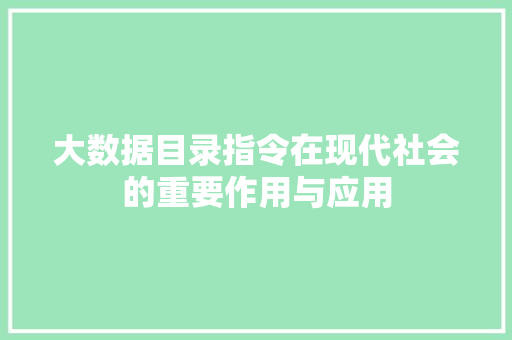 大数据目录指令在现代社会的重要作用与应用