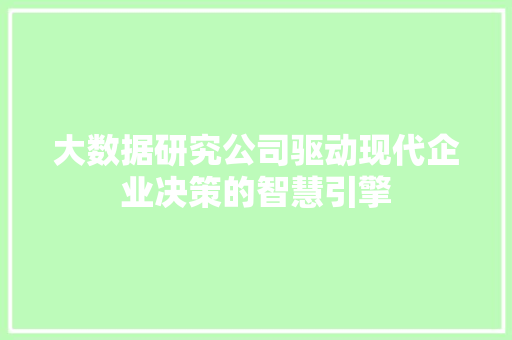 大数据研究公司驱动现代企业决策的智慧引擎 操作系统