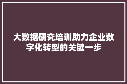 大数据研究培训助力企业数字化转型的关键一步