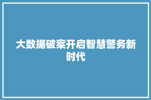 大数据破案开启智慧警务新时代