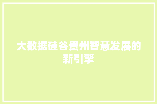 大数据硅谷贵州智慧发展的新引擎 编程语言