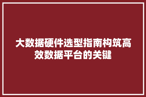 大数据硬件选型指南构筑高效数据平台的关键